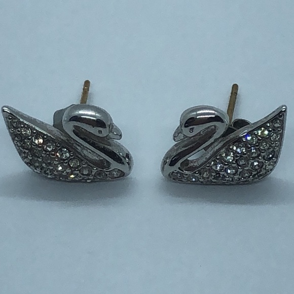 SOLD Swarovski Swan Pierced Silver-Tone Earrings - Picture 2 of 4